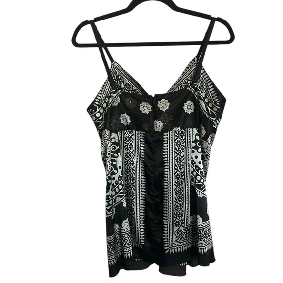 Vtg Smart Set Satin Babydoll Camisole • Black Cream Handkerchief‎ Milkmaid Sz L - Picture 3 of 5